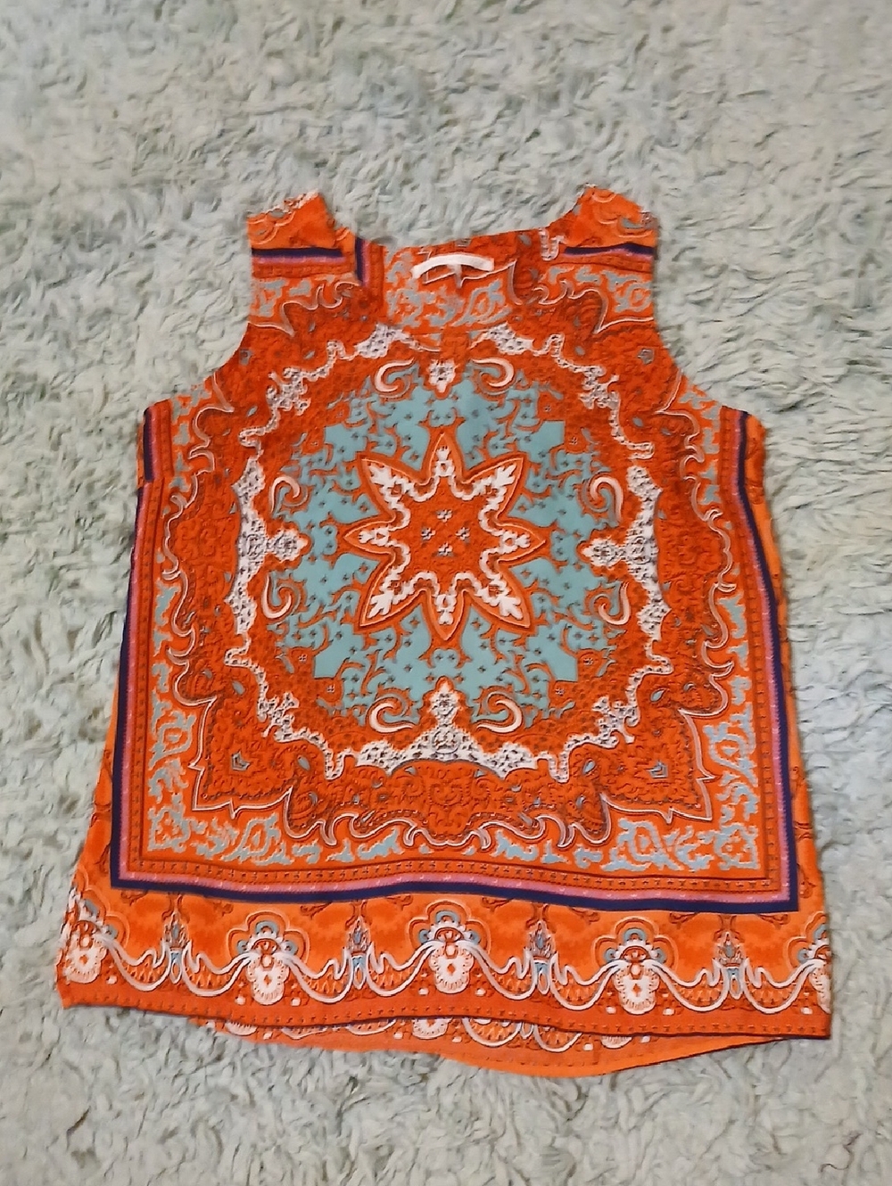 Violet & Claire Orange Paisley Tank with Turquoise Accents